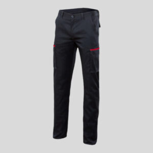 PANTALÓN LARGO VELILLA STRETCH NEGRO Y ROJO MULTIBOLSILLOS