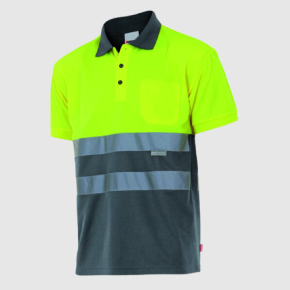 POLO VELILLA MANGA CORTA ALTA VISIBILIDAD AMARILLO Y GRIS