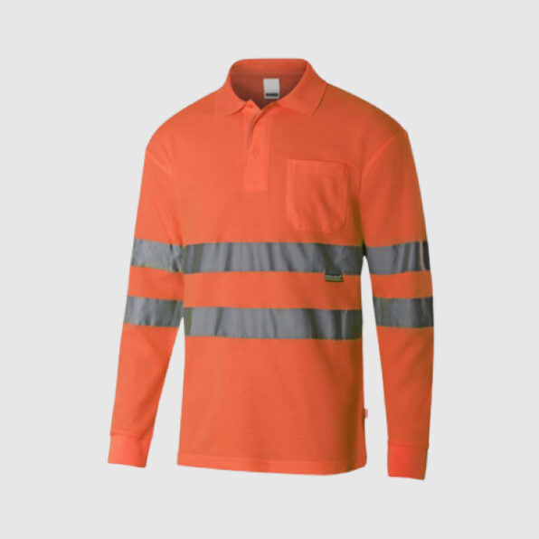 POLO VELILLA ALTA VISIBILIDAD MANGA LARGA AMARILLO Y NARANJA - Imagen 2